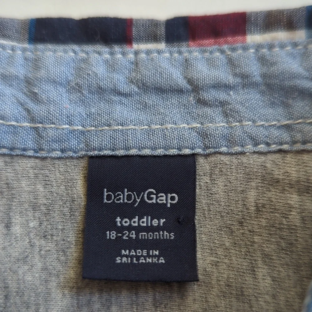 Baby Gap Plaid Lined Long Sleeve Button Down Shirt Toddler 18-24 Months Red Blue - Picture 2 of 12